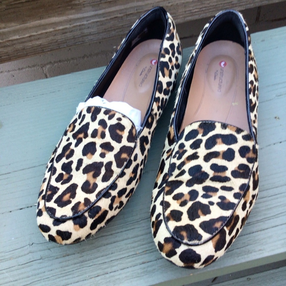 Clarks Unstructured Ladies Un Blush Go Leopard Print Pony Flat Sz 8.5 M
